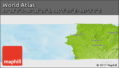 Physical Panoramic Map of the Area around 40° 59' 12" S, 144° 34' 29" E