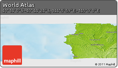 Physical Panoramic Map of the Area around 40° 59' 12" S, 144° 34' 29" E