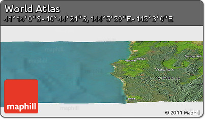 Satellite Panoramic Map of the Area around 40° 59' 12" S, 144° 34' 29" E