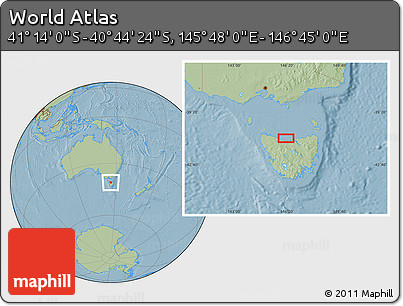Savanna Style Location Map of the Area around 40° 59' 12" S, 146° 16' 30" E, hill shading