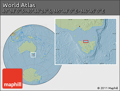 Savanna Style Location Map of the Area around 40° 59' 12" S, 146° 16' 30" E, hill shading