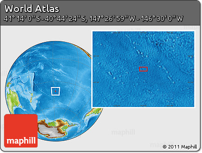 Physical Location Map of the Area around 40° 59' 12" S, 146° 58' 29" W