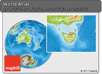 Physical Location Map of the Area around 40° 59' 12" S, 147° 7' 30" E