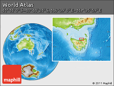 Physical Location Map of the Area around 40° 59' 12" S, 147° 7' 30" E