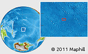 Physical Location Map of the area around 40° 59' 12" S, 147° 49' 29" W