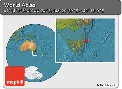 Satellite Location Map of the Area around 40° 59' 12" S, 148° 49' 29" E