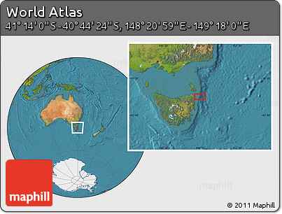 Satellite Location Map of the Area around 40° 59' 12" S, 148° 49' 29" E