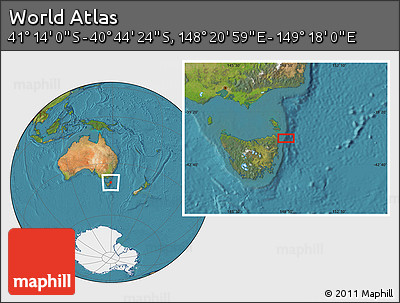 Satellite Location Map of the Area around 40° 59' 12" S, 148° 49' 29" E