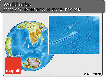 Physical Location Map of the Area around 40° 59' 12" S, 14° 31' 30" E