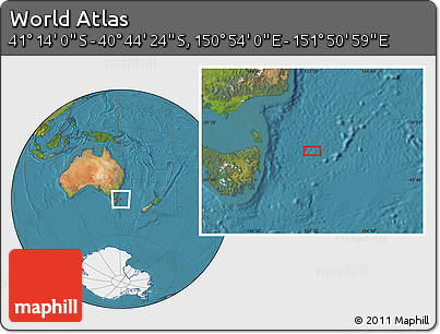 Satellite Location Map of the Area around 40° 59' 12" S, 151° 22' 30" E