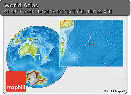 Physical Location Map of the Area around 40° 59' 12" S, 153° 55' 30" E