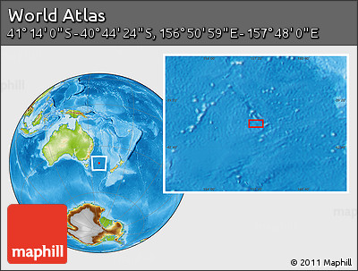Physical Location Map of the Area around 40° 59' 12" S, 157° 19' 29" E