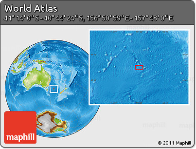 Physical Location Map of the Area around 40° 59' 12" S, 157° 19' 29" E