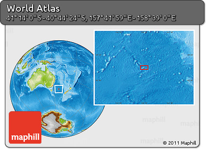Physical Location Map of the Area around 40° 59' 12" S, 158° 10' 30" E