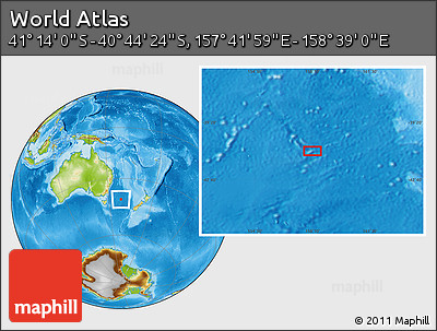 Physical Location Map of the Area around 40° 59' 12" S, 158° 10' 30" E
