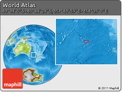 Physical Location Map of the Area around 40° 59' 12" S, 158° 10' 30" E