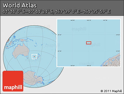 Gray Location Map of the Area around 40° 59' 12" S, 164° 7' 30" E