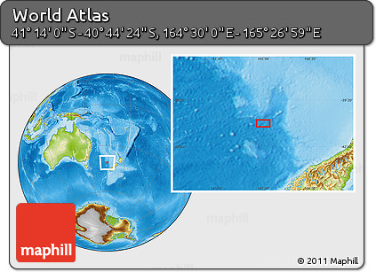 Physical Location Map of the Area around 40° 59' 12" S, 164° 58' 29" E