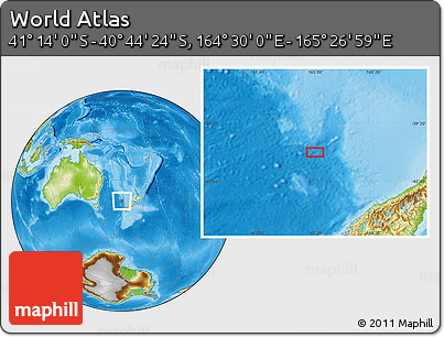 Physical Location Map of the Area around 40° 59' 12" S, 164° 58' 29" E