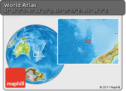 Physical Location Map of the Area around 40° 59' 12" S, 165° 49' 29" E