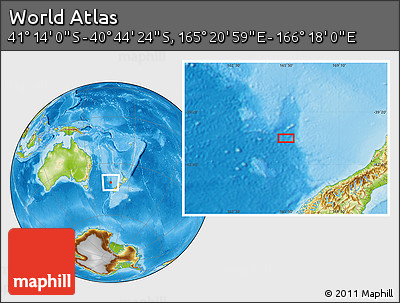 Physical Location Map of the Area around 40° 59' 12" S, 165° 49' 29" E