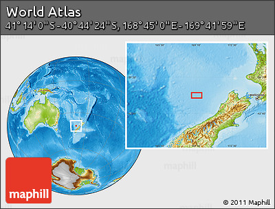 Physical Location Map of the Area around 40° 59' 12" S, 169° 13' 29" E