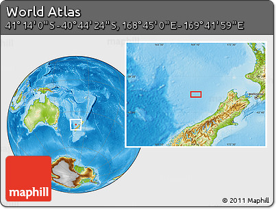Physical Location Map of the Area around 40° 59' 12" S, 169° 13' 29" E