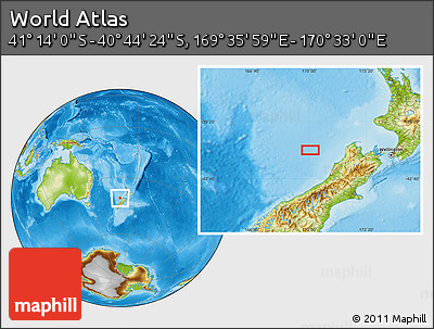 Physical Location Map of the Area around 40° 59' 12" S, 170° 4' 29" E