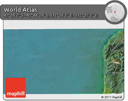 Satellite 3D Map of the Area around 40° 59' 12" S, 171° 46' 30" E