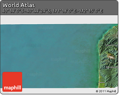Satellite 3D Map of the Area around 40° 59' 12" S, 171° 46' 30" E
