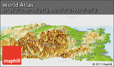 Physical Panoramic Map of the Area around 40° 59' 12" S, 172° 37' 30" E