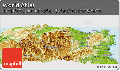Physical Panoramic Map of the Area around 40° 59' 12" S, 172° 37' 30" E