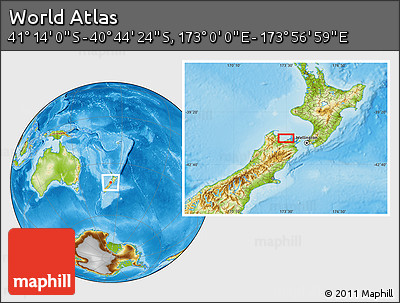 Physical Location Map of the Area around 40° 59' 12" S, 173° 28' 29" E