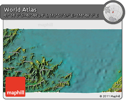 Satellite 3D Map of the Area around 40° 59' 12" S, 174° 19' 29" E
