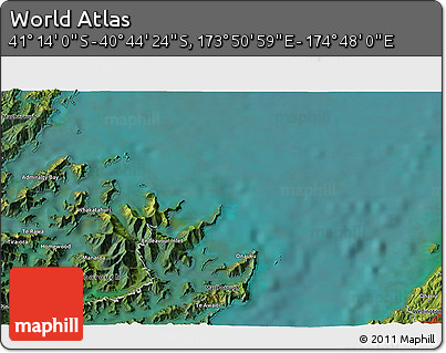 Satellite 3D Map of the Area around 40° 59' 12" S, 174° 19' 29" E