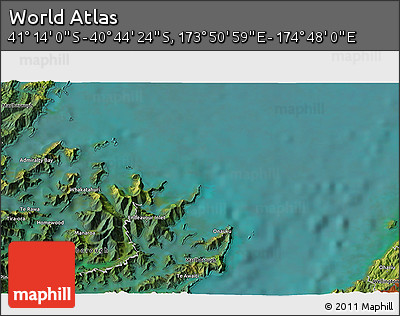 Satellite 3D Map of the Area around 40° 59' 12" S, 174° 19' 29" E