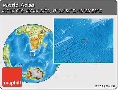 Physical Location Map of the Area around 40° 59' 12" S, 17° 55' 29" E