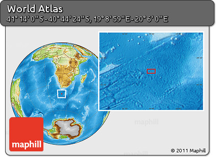 Physical Location Map of the Area around 40° 59' 12" S, 19° 37' 30" E
