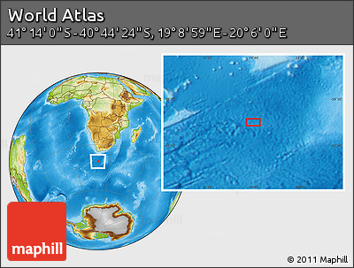 Physical Location Map of the Area around 40° 59' 12" S, 19° 37' 30" E