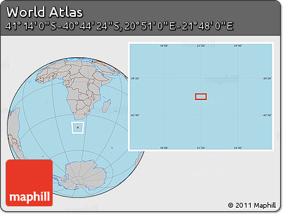 Gray Location Map of the Area around 40° 59' 12" S, 21° 19' 30" E