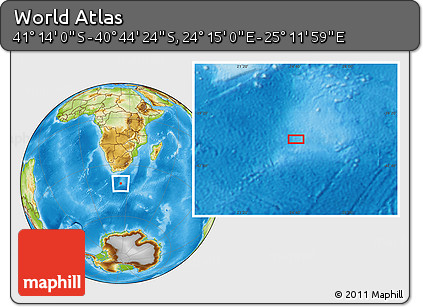 Physical Location Map of the Area around 40° 59' 12" S, 24° 43' 30" E