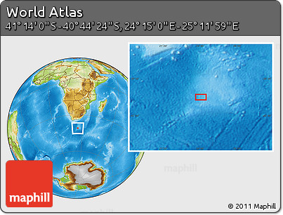 Physical Location Map of the Area around 40° 59' 12" S, 24° 43' 30" E