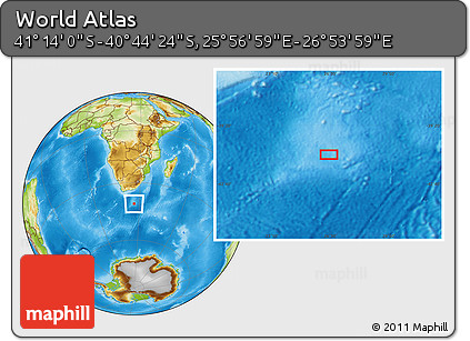 Physical Location Map of the Area around 40° 59' 12" S, 26° 25' 29" E