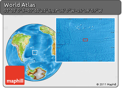 Physical Location Map of the Area around 40° 59' 12" S, 27° 7' 30" W