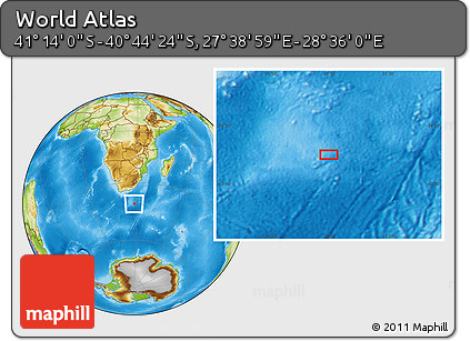Physical Location Map of the Area around 40° 59' 12" S, 28° 7' 30" E