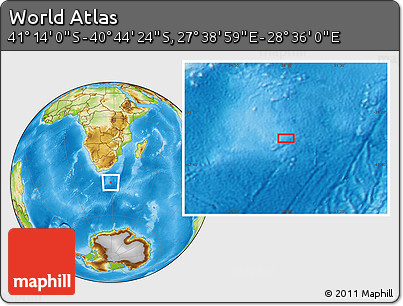 Physical Location Map of the Area around 40° 59' 12" S, 28° 7' 30" E