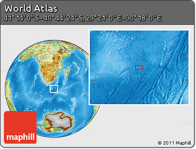 Physical Location Map of the Area around 40° 59' 12" S, 29° 49' 30" E
