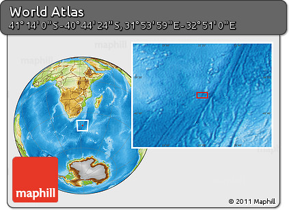Physical Location Map of the Area around 40° 59' 12" S, 32° 22' 30" E