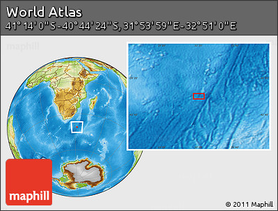 Physical Location Map of the Area around 40° 59' 12" S, 32° 22' 30" E