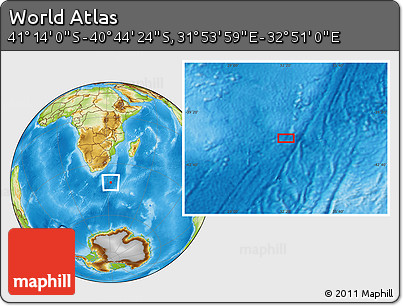 Physical Location Map of the Area around 40° 59' 12" S, 32° 22' 30" E